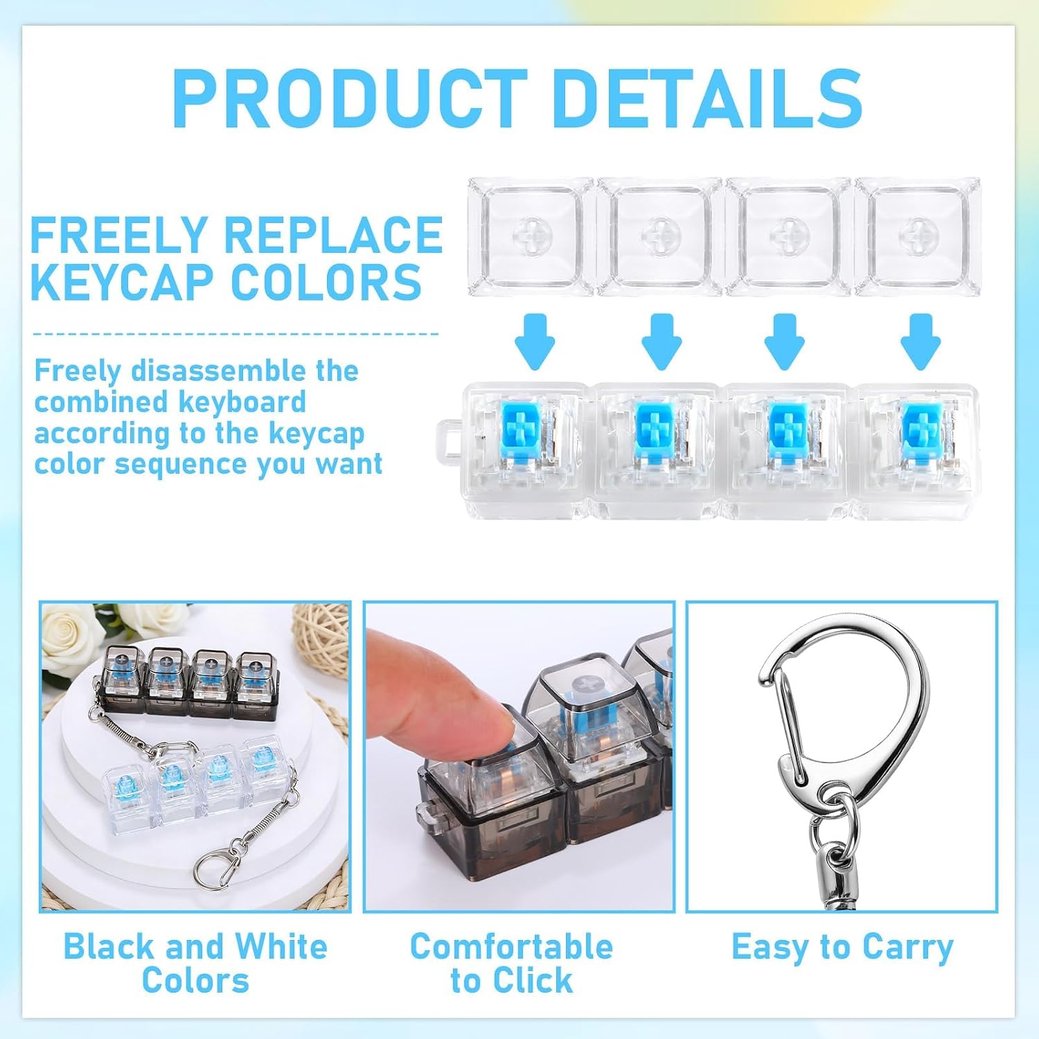 12 Pcs Keyboard Fidget Stress Relief Fidget Clicker Keyboards Set Clear Black Keyboard Decompression Button Stress Relief Gifts for Adults to Relieve Stresses Pass Time Party Favors image 3