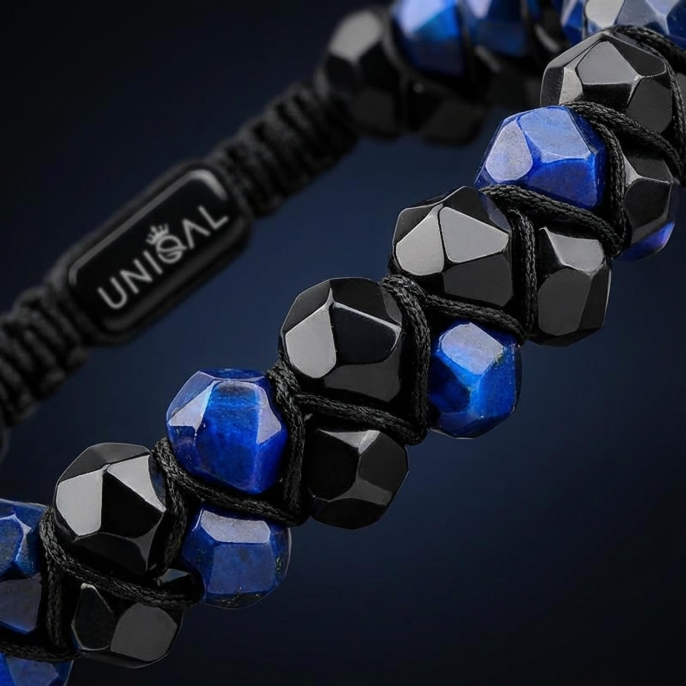UNIQAL | Herren Armband Naturstein 6mm facettierte Perlen | Turmalin Rauchquarz Lapislazuli Tigerauge | Verstellbar | Verschiedene Modelle & Farben | Geschenk Schmuck