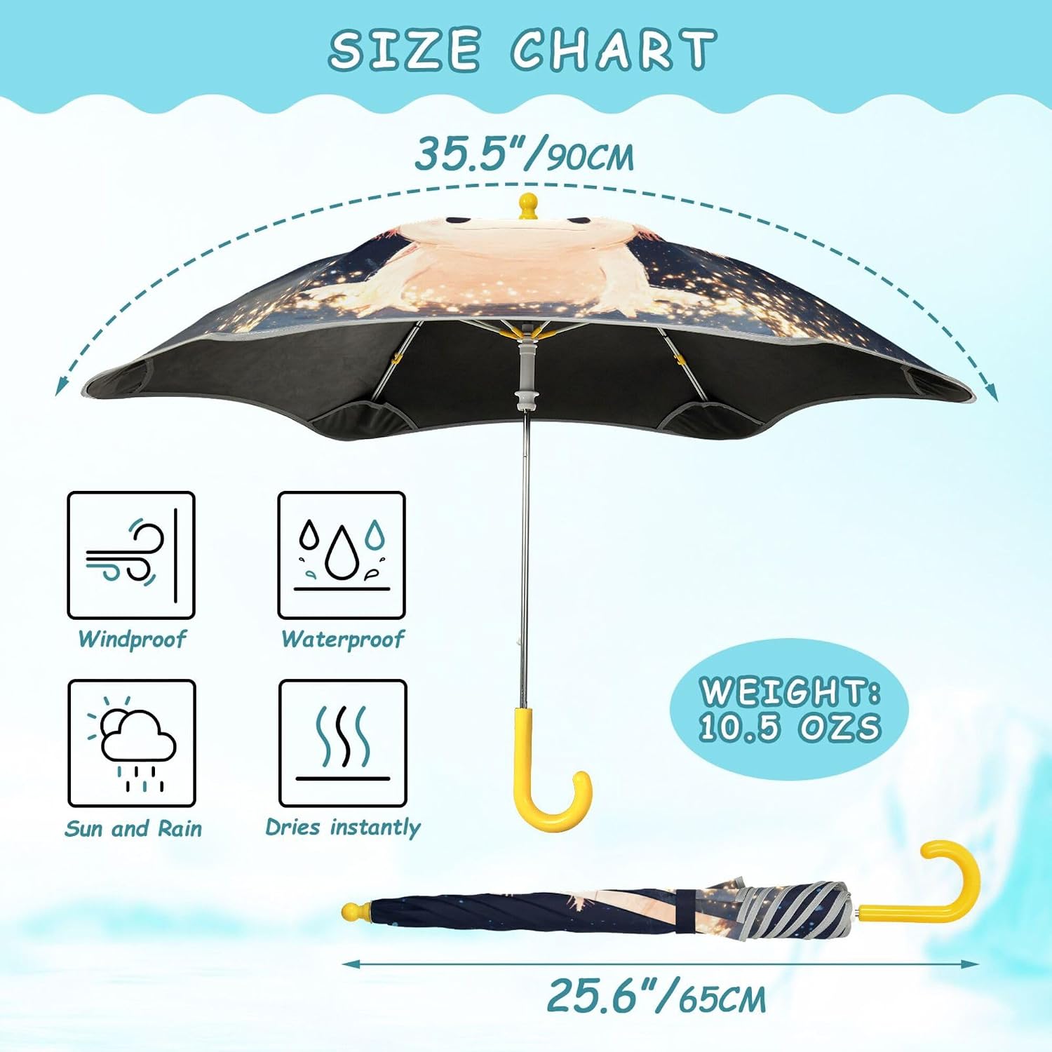 ALAZA Cute Axolotl Stars Kids Umbrella for Girls Boys Toddler Children Rain & Sun Umbrella