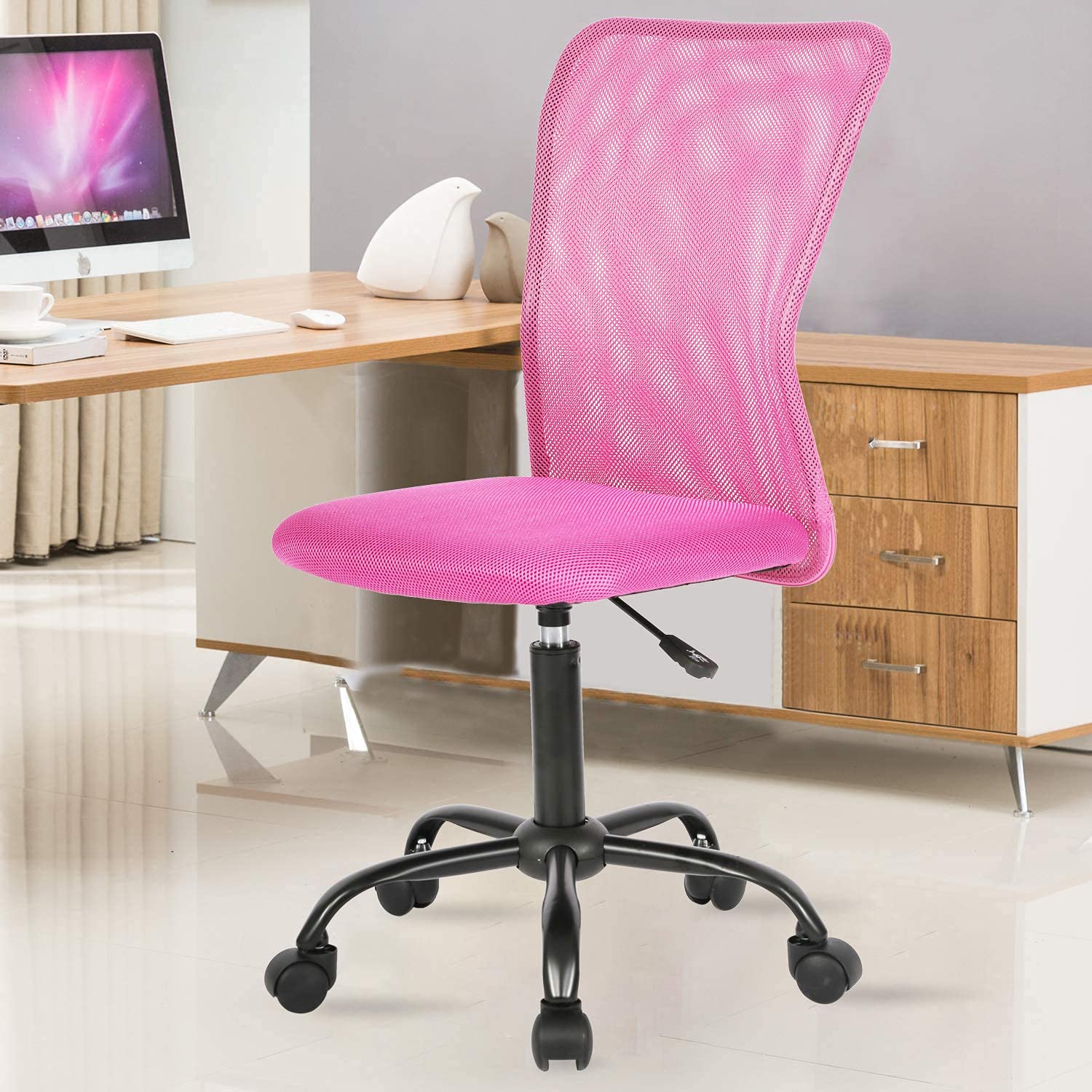 Best Home Product Ergonomic Mesh Office Chair No Arms Desk Chairs Back Support for Girls Room Middle Back