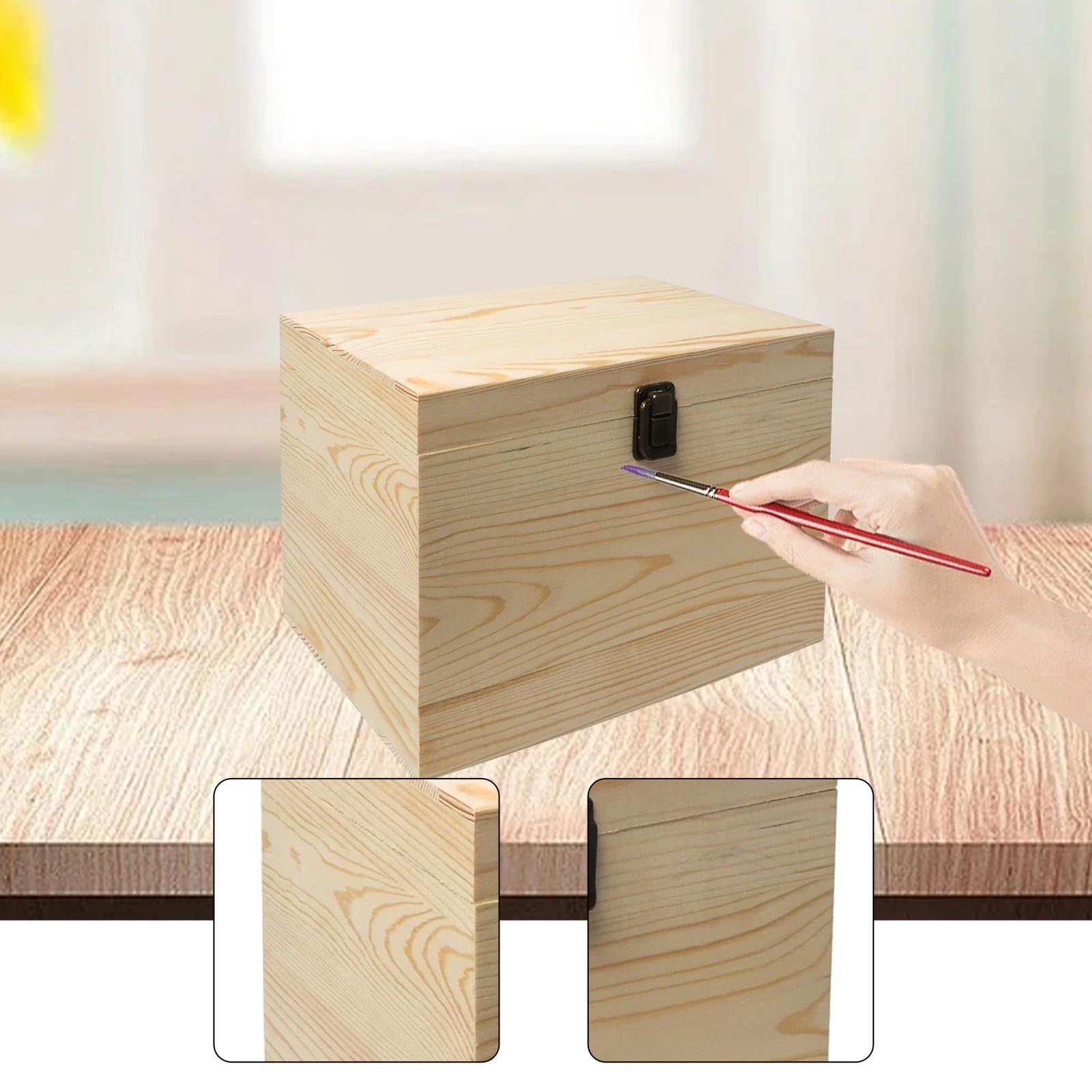 F Fityle Caja de Madera sin terminar, Caja de Almacenamiento de Madera sin Pintar, contenedor para Joyas, para Manualidades, 27 Cm X 20 Cm X 14