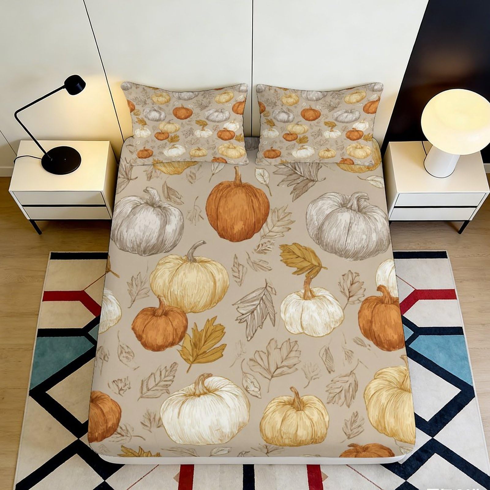 Jqzkxnhpbr Style-10 3D Printed Pumpkin Harvest Fitted Sheet Microfiber Soft Autumn Leaves Bed Cover For Bedroom Guest Room Decor 90X200x25cm
