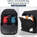 24 Grand sac de gym pour hommes de pouce - 65L Sac à bandoulière Hard Bottom avec compartiment de chaussures pour le sport/voyage - noir