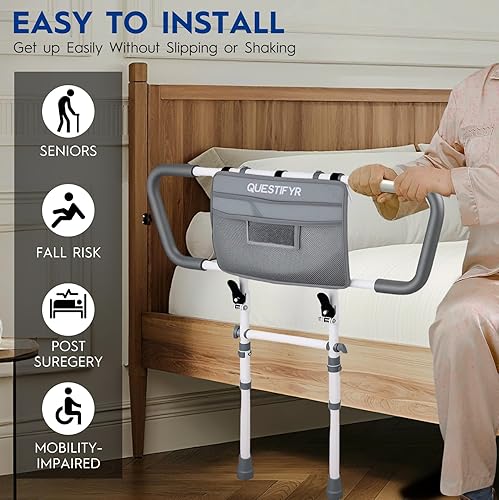 Miniatura 2 de Rieles plegables de seguridad para adultos mayores con bolsa de almacenamiento, riel de cama ajustable para personas mayores con mango