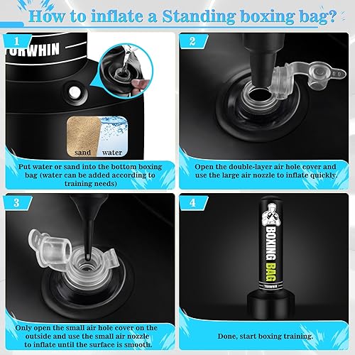 Miniatura 5 de Saco de boxeo pesado independiente para adultos, saco de boxeo de pie de 70 pulgadas, bolsa pesada con guantes de boxeo, equipo de entrenamiento de