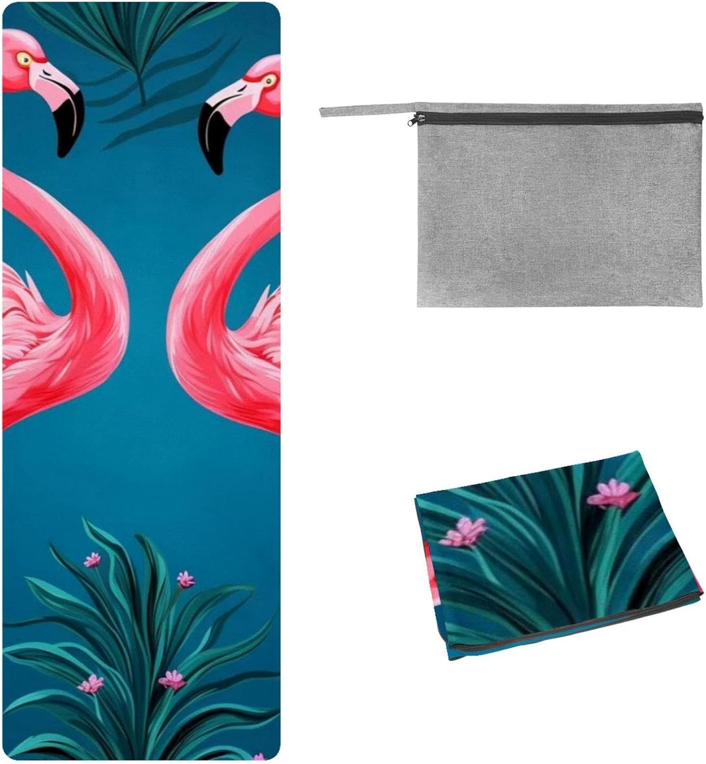 Yoga Towel, Tropical Flamingo Pattern Non Slip Sweat Absorbent Hot Yoga Mat Towel for Hot Yoga, Pilates and Fitness - 72.8" x 26.8"