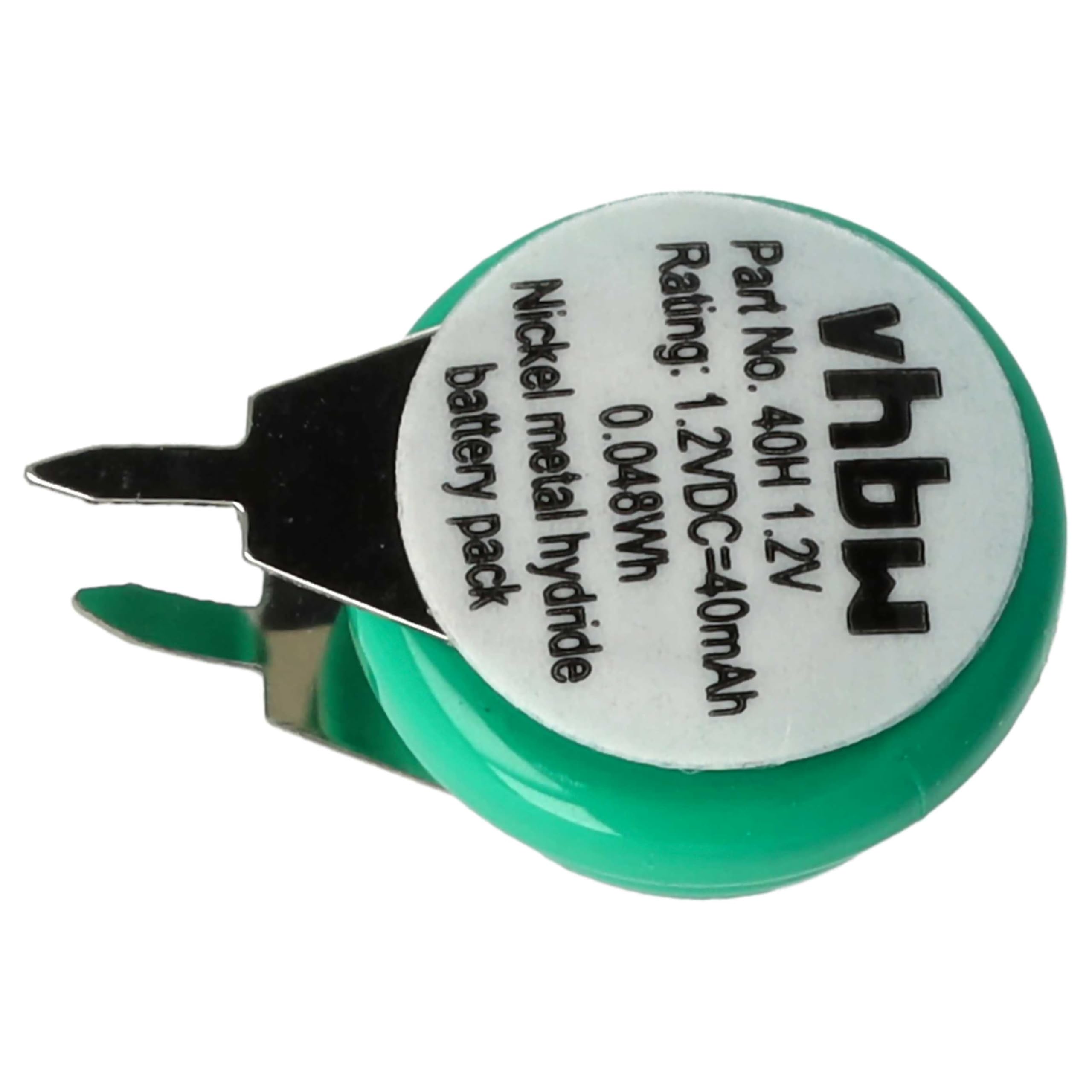 vhbw 100x NiMH Batería de botón de Repuesto Tipo 1/V40H 2 Pines 40 mAh 1,2 V Compatible para lámparas solares, etc.