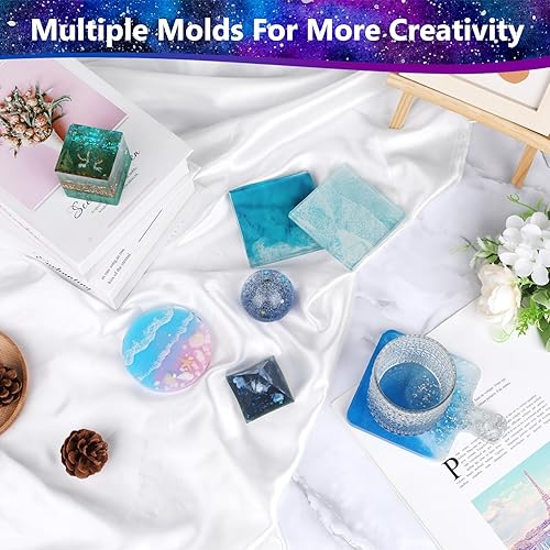 Miniatura 3 de KISREL Kit completo de resina epoxi y moldes, juego completo de moldes de resina de 64 onzas con esfera, moldes piramidales, kit de inicio de resina