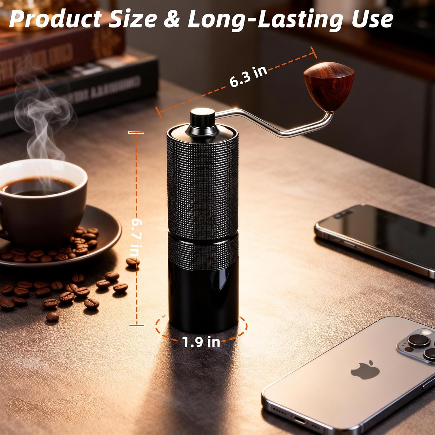 Manual Coffee Grinder,Stainless Steel Conical Burr with Adjustable Setting,Double Bearing Positioning for French Press, Drip,Espresso,Hand Coffee Grinder,20g Capacity Suitable for Camping&Office&Gift - Image 2