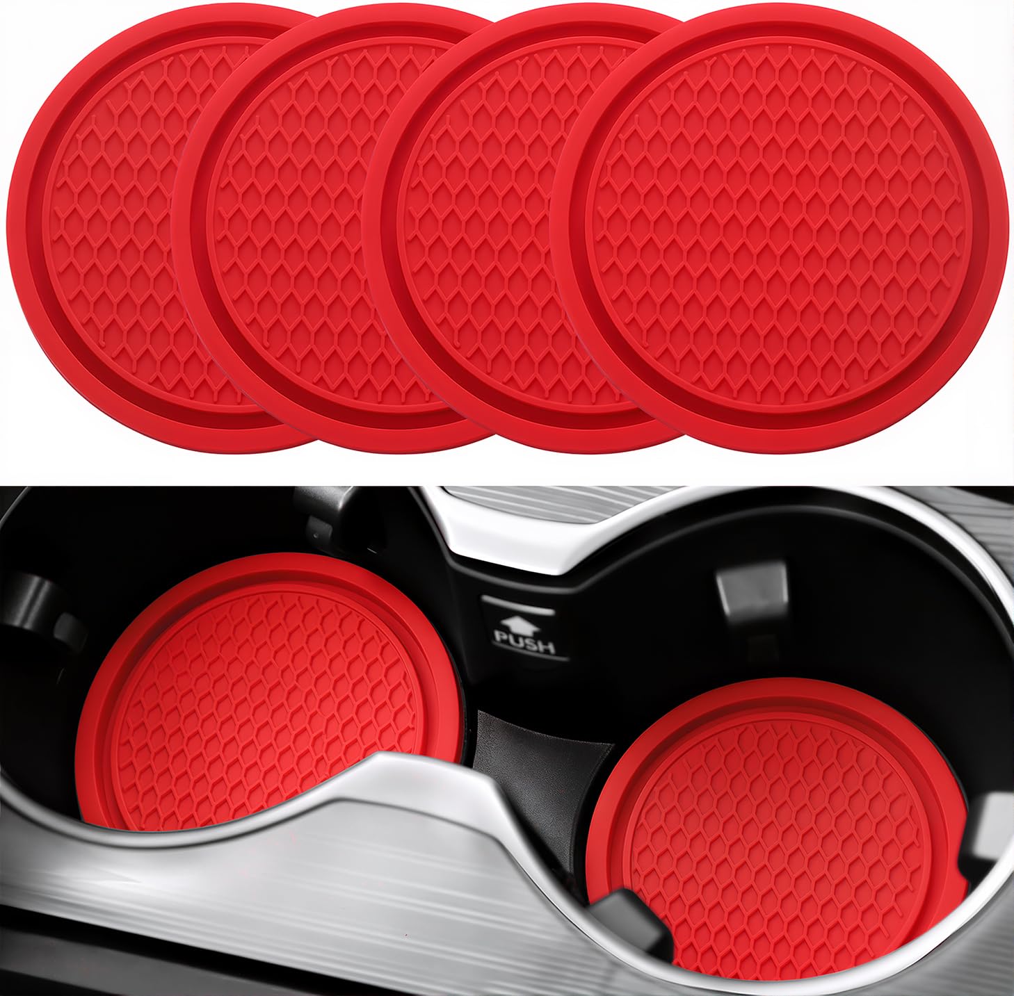 SINGARO Car Cup Coaster, 4PCS Universal Non-Slip Cup Holders Embedded in Ornaments Coaster, Car Interior Accessories, Red