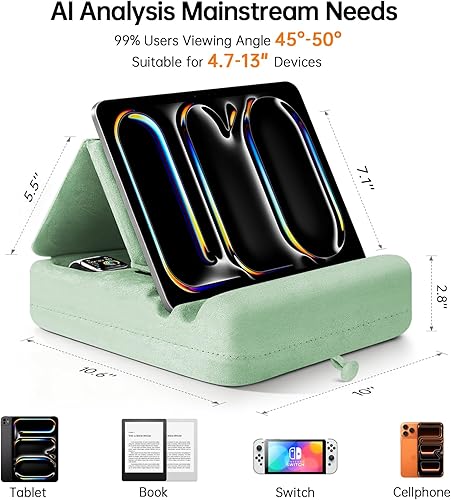 Miniatura 3 de Soporte de almohada para tablet con almacenamiento, soporte plegable para iPad para Lep, cama, sofá y escritorio, base suave con bolsillo y soporte