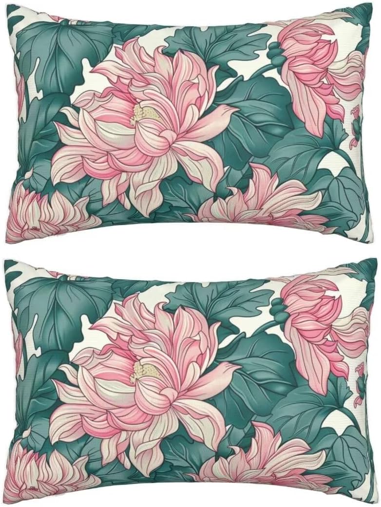 Throw Pillow Covers 31x47 Inch Pillow Covers Set of 2 Couch Pillows for Living Room, Green Throw Pillows, Linen Accent Pillows Rectangular Decorative Pillows for Bed Sofa Farmhouse Decor, Leaf J156