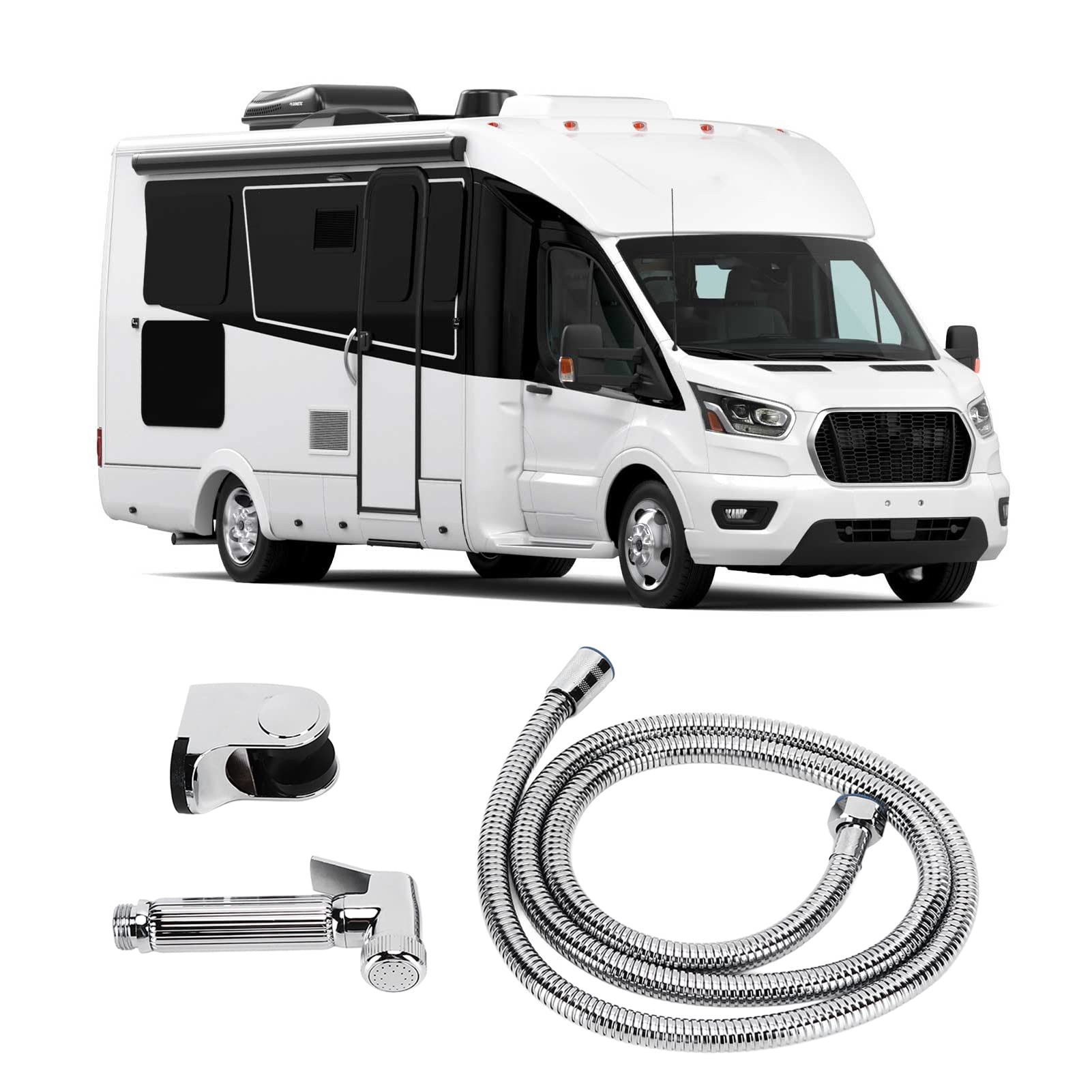 Pommeau Douche Camping-car Kit EVGATSAUTO Tuyau 1,5 M G1/2 Filetage Femelle Pomme en Cuivre Étanche pour Yacht Salle Domestique Bain Haute