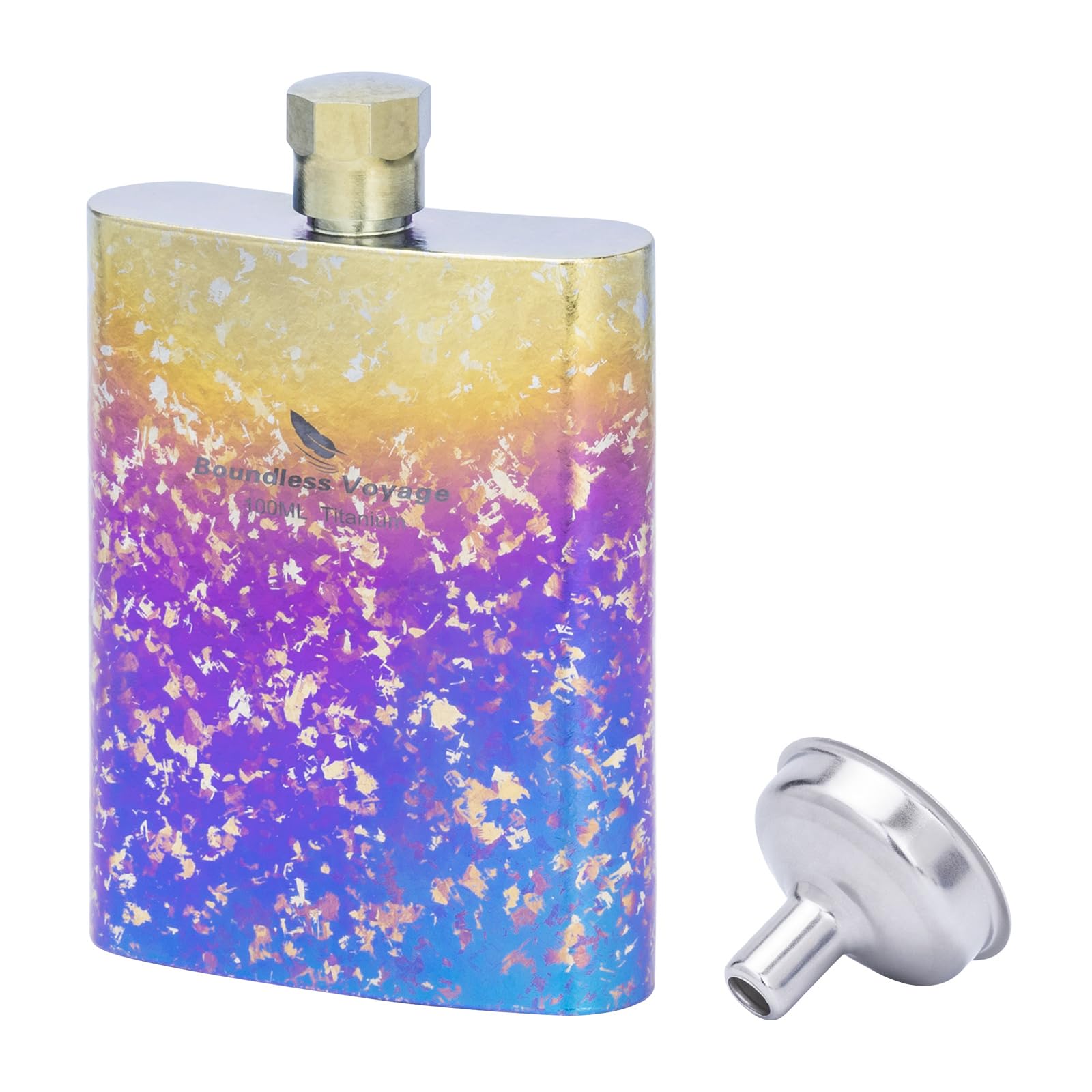 iBasingo 100ml Titanium Hip Flask Ultralight Travel Pocket Spirit Bottle for Whiskey Vodka Liquor Outdoor Travel Mini Metal Wine Pot for Men & Women Ti3262D (Colorful)