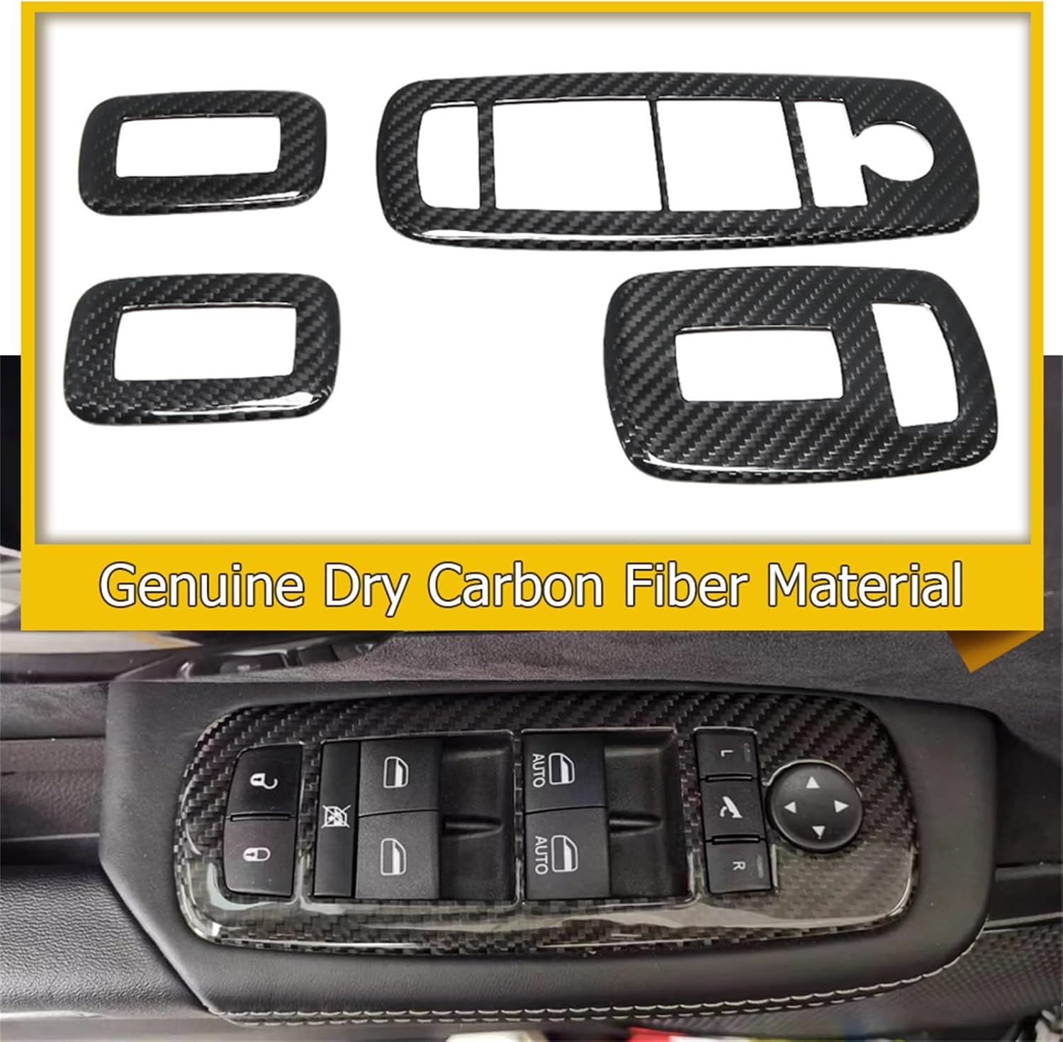 Dry Genuine Carbon Fiber Window Lift Button Cover Panel for Dodge RAM TRX 1500 2019 2020 2021 2022 2023 2024,Side Door Lock Lift Control Button Frame Not for 2025