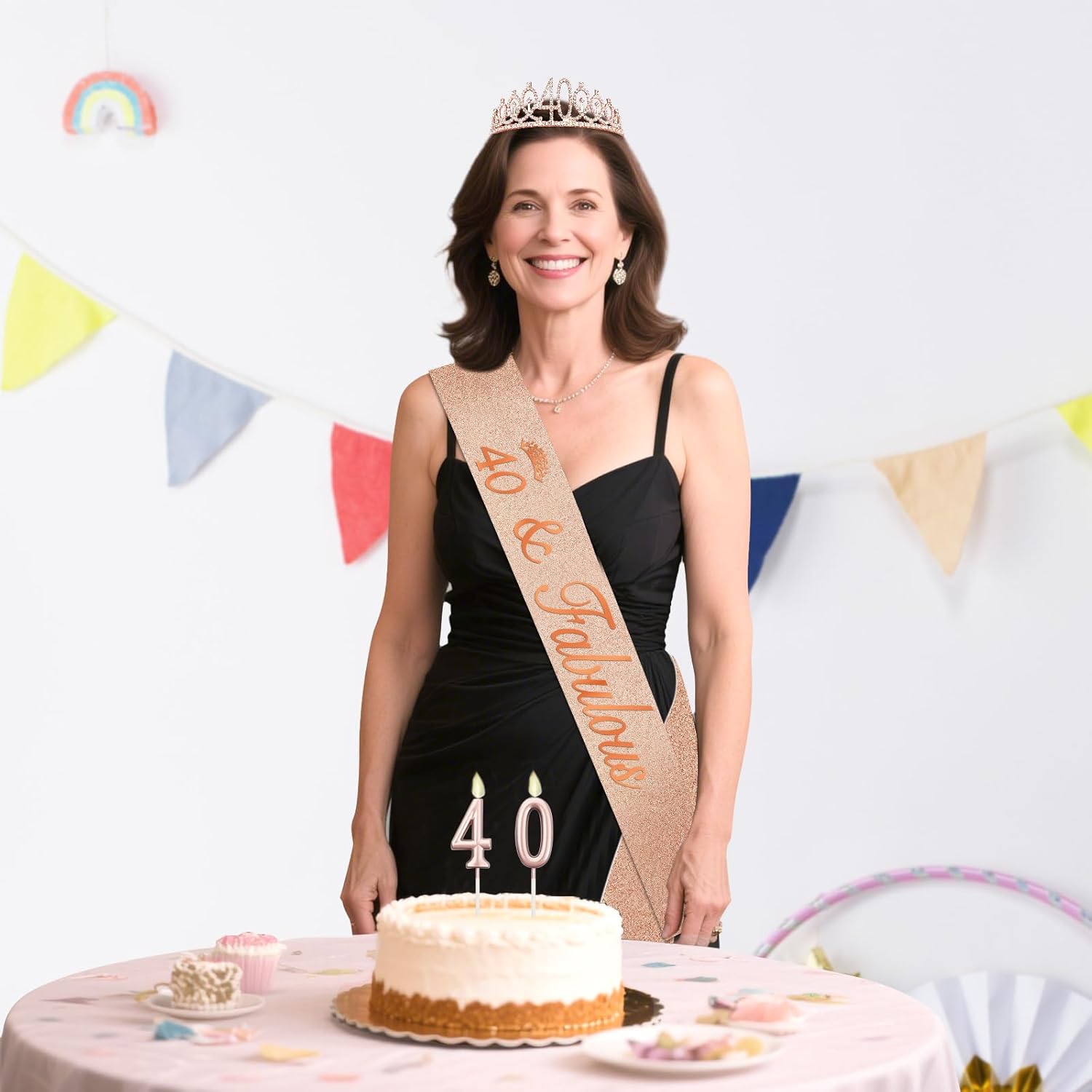 40th Birthday Decoration for Women with Rose Gold Sash, Tiara,Numbers Candles, Sincere 40th Birthday Gifts for Women - Image 2