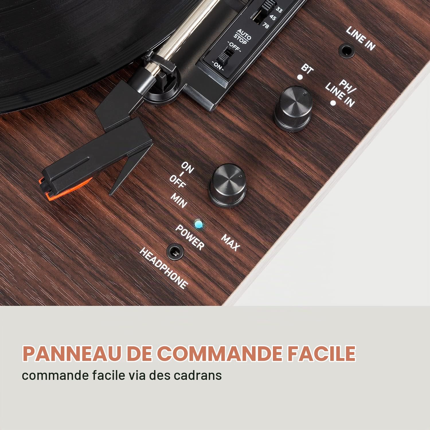 auna TT-Classic Chrono Tourne-disque vinyle avec housse anti-poussière et platine Bluetooth 33/45/78 tr/min Marron