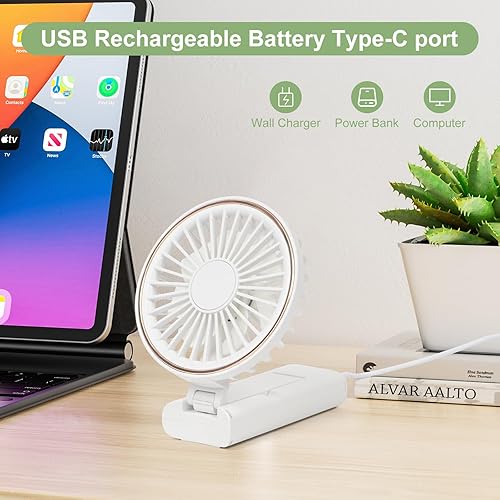 Miniatura 5 de Ventilador portátil, ventilador personal de mano de 5000 mAh recargable con 5 velocidades, mini ventilador operado por pilas con pantalla LED,