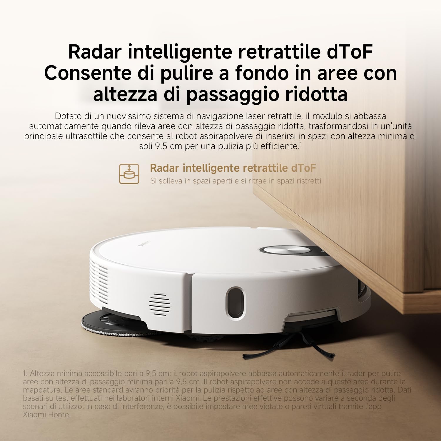 XIAOMI Robot Vacuum 5, Aspirazione potente da 20000Pa, navigazione laser intelligente dToF con sollevamento automatico, corpo ultra-sottile da 8,8 cm
