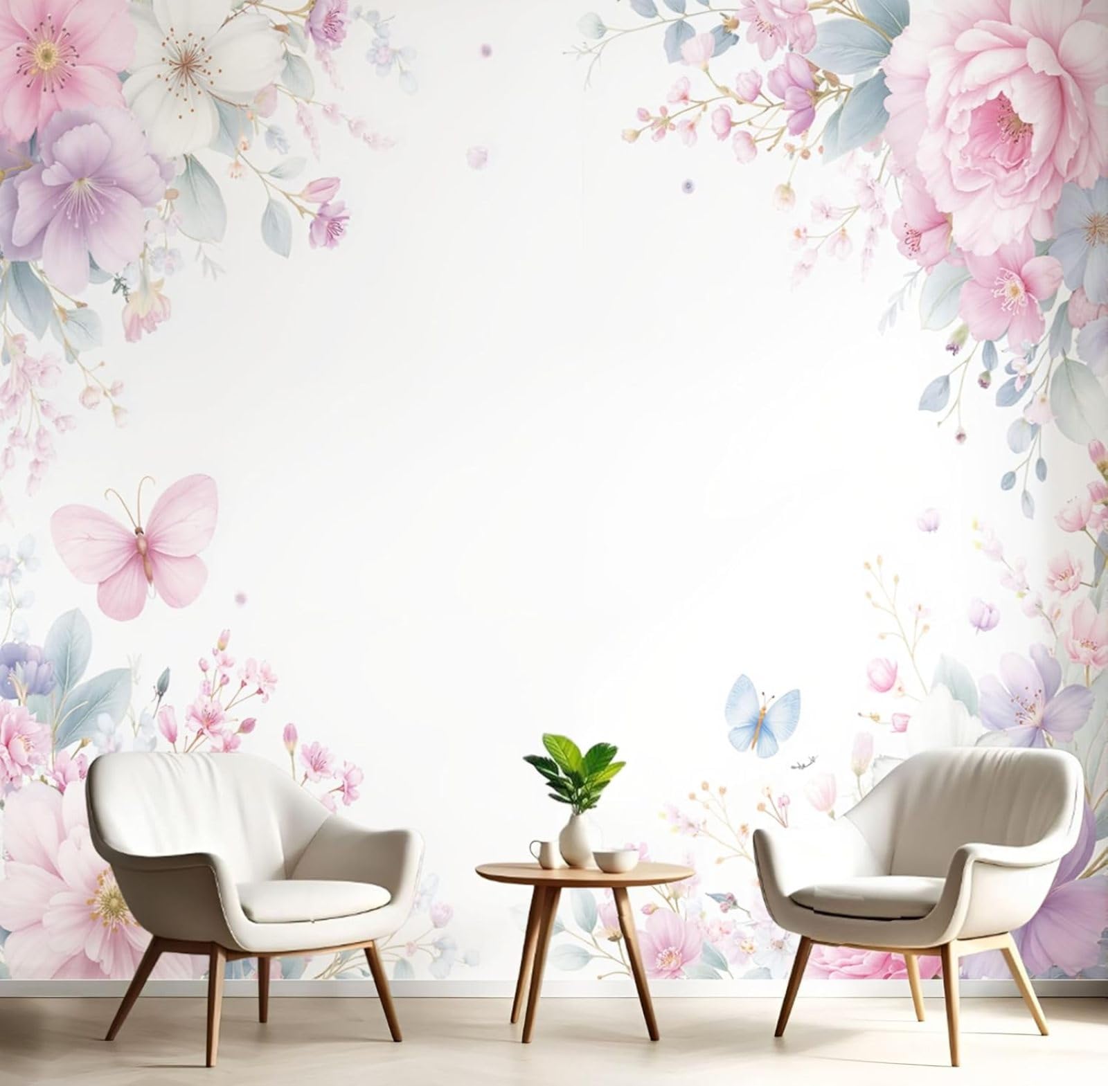 Papier peint panoramique fleurs 3D pour agrandir un salon ou petit bureau