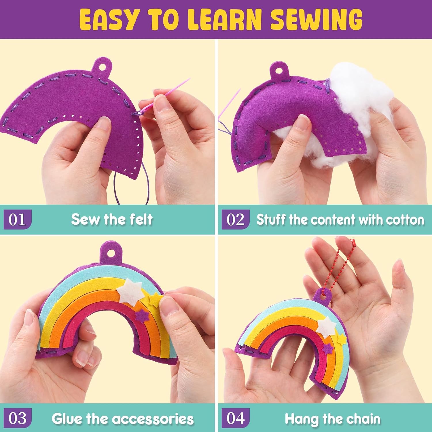 TUZT Sewing Kit for Kids, My First Weather Sewing Craft Kit for Beginner with 12 DIY Pre-Cut Plush Toys, Plastic Needles & Thread, DIY Felt Crafts Project Gift for Girls Boys Age 3-8