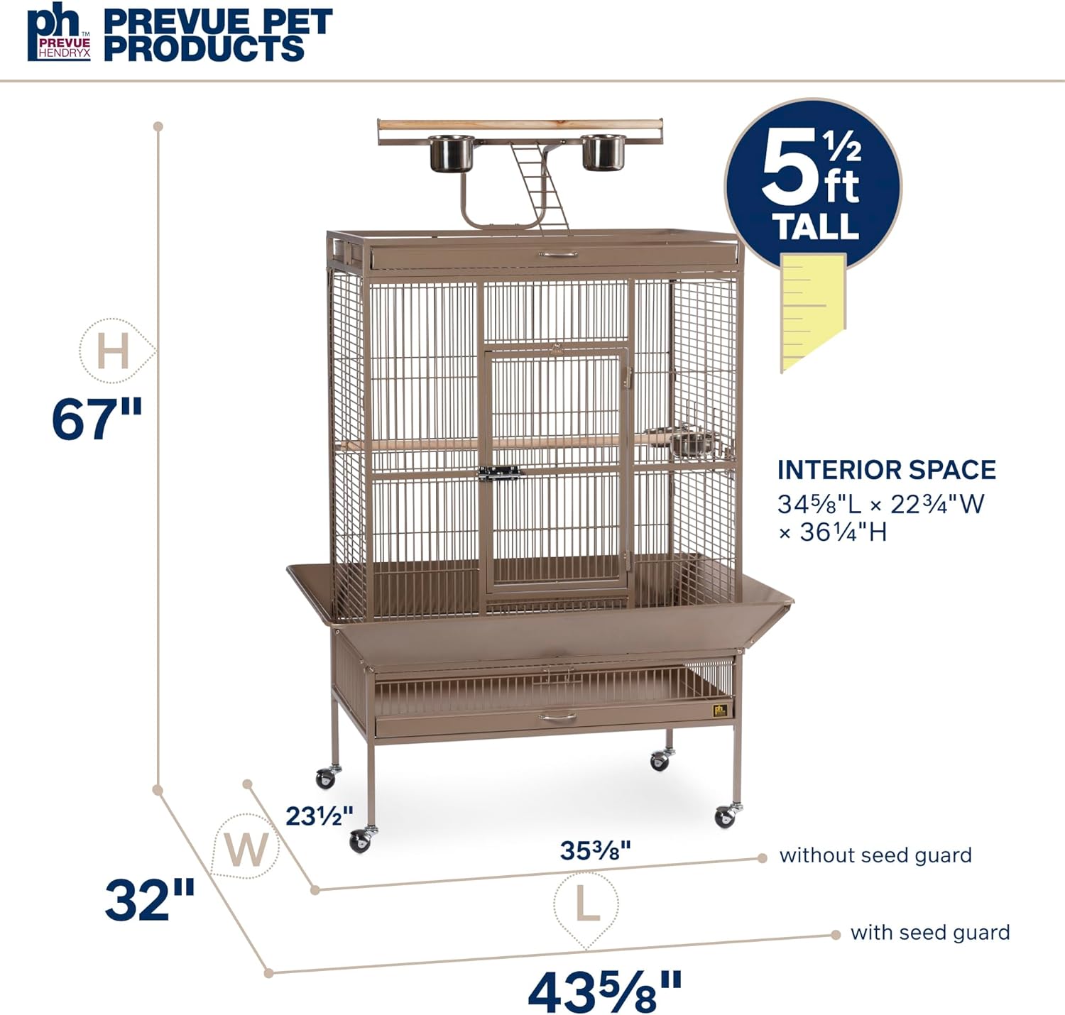 Prevue Pet Products Wrought Iron Select Bird Cage 3154COCO, Coco Brown, 36-Inch by 24-Inch by 66-Inch
