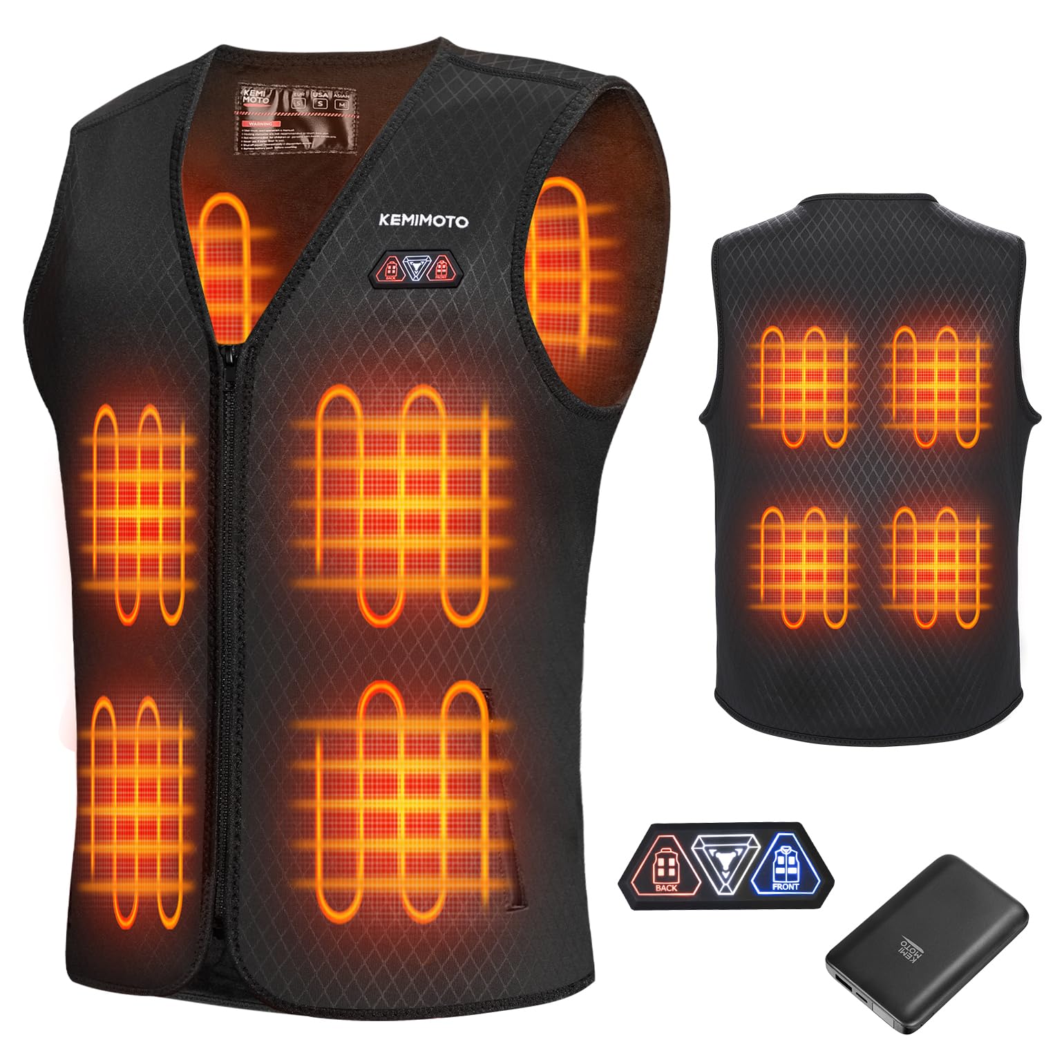 KEMIMOTO Gilet Riscaldato per Uomo Donna, Elettrico Gilet Riscaldato con USB, Giubbotti Riscaldati a Batteria Doppi Controlle per all’aperto Lavoro Sci Escursionismo Caccia Moto