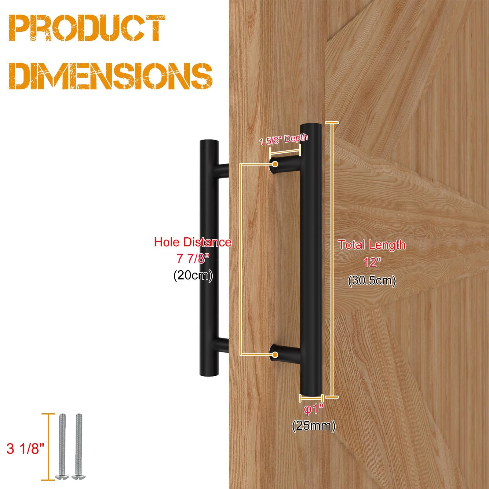 LVYIHAN Round Matte Black Barn Door Handles 30/60/90/120/150 Cm, Pull Push Long French Door Handle Double Sided - Image 2