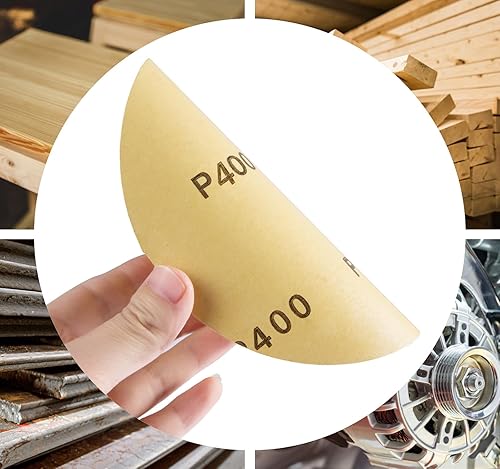 Miniatura 7 de CowboyBOB 100 discos de lija PSA dorados de 6 pulgadas, grano 400, papel de lija autoadhesivo para acabado de lijadora DA, papel de arena abrasivo,