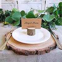 Vista 3 de whatUneed 40 juegos de portatarjetas de lugar, madera real rústica con soporte para tarjetas de mesa de corteza de madera, soporte para fotos