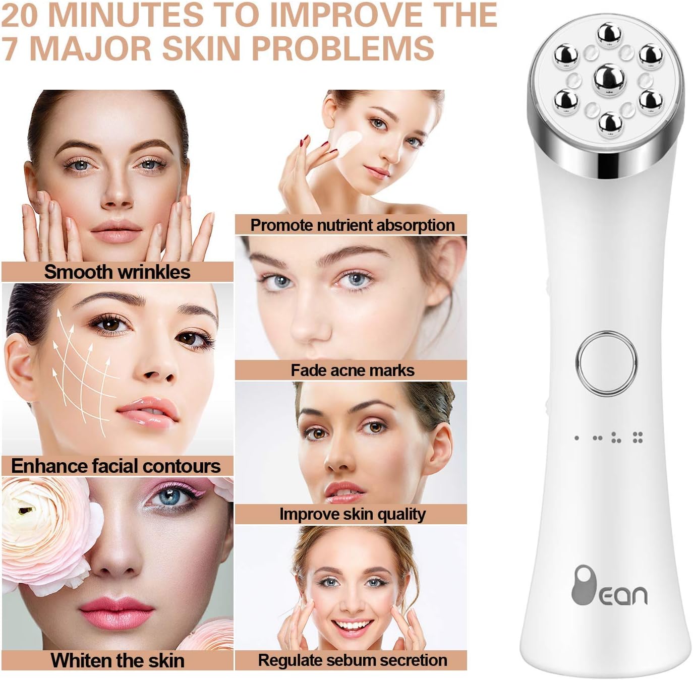 Facial Massager Face Massage Device - 4 Color LED Light Treatments Handy Electric High Frequency and Vibration Machine Strengthening Elasticity Modifying Wrinkles Sensitive Skin Care Product White : Beauty & Personal Care