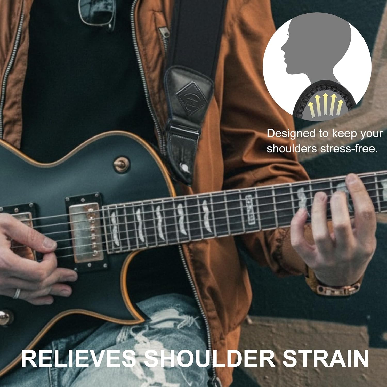 Guitar Strap for Electric Guitar and Bass, 3＆3.5 inch Wide Adjustable Padded Neoprene Strap with 3D Sponge Filling