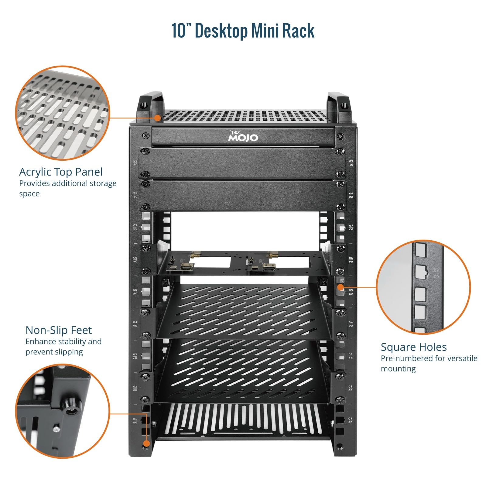 Tecmojo Rack réseau 9U de 25,4 cm, mini rack de serveur de 200 mm de profondeur avec étagère, carte adaptateur micro HDML vers HDMI, charge maximale de 60 kg, panneau vierge pour serveurs de 10