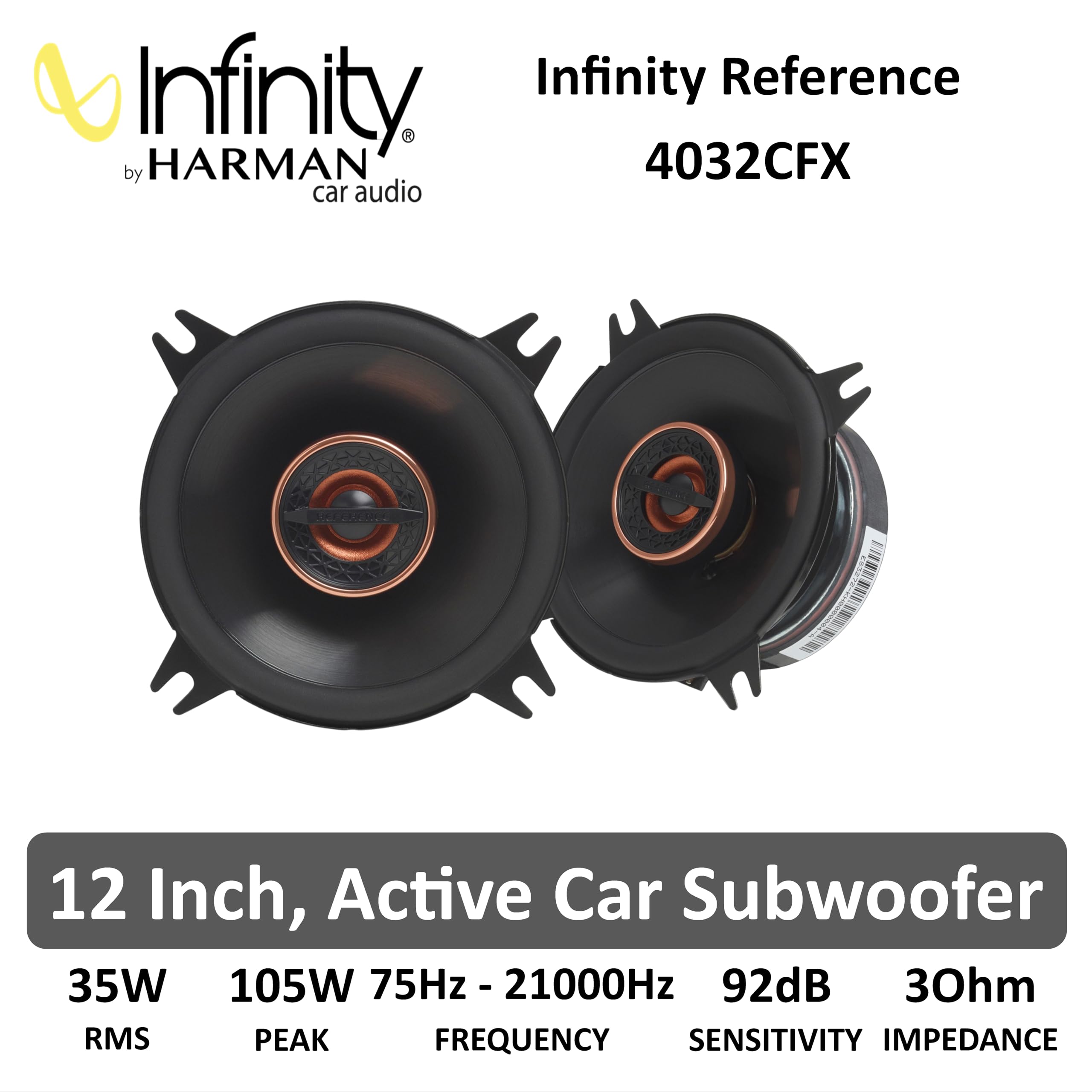 Infinity Reference 4032CFX Altoparlanti Coassiali Auto 2 Vie 100mm 4 Pollici 35W RMS Cono Woofer Plus One Tweeter in Seta Edge-Driven Upgrade Audio per Qualsiasi Veicolo e Suono Nitido e Dettagliato