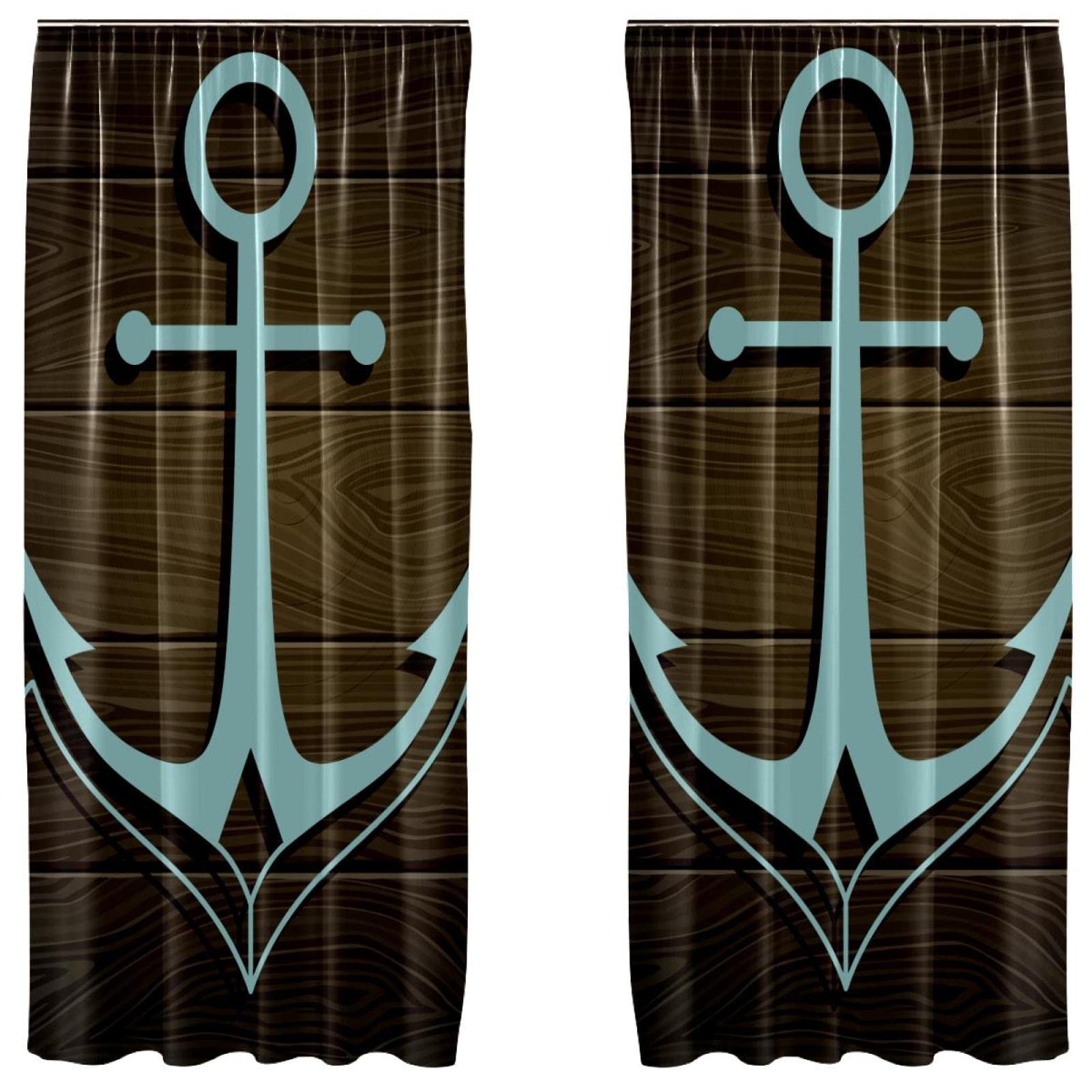 Rideaux ancre nautique lot de 2 panneaux légers 140x213 cm à passe-tringle