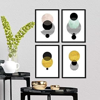 Nacnic Set di 4 Stampe artistiche collage (cerchio, figure geometriche) stile nordico, art deco, composizione d' immagini moderne per arredare con stile. tema eclissi solare.