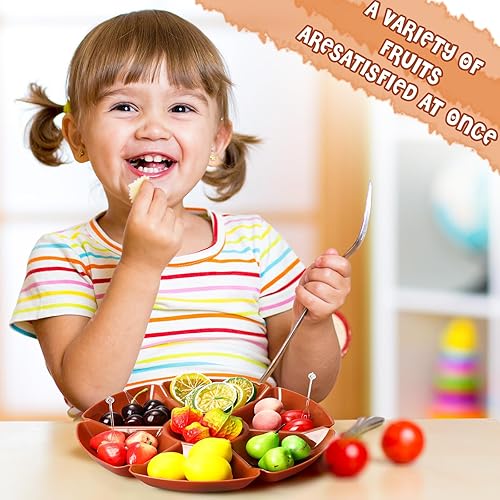 Miniatura 10 de 4 bandejas seccionales redondas de plástico para servirplatos, bandeja dividida para fiestas con tenedor desechable, bandeja de aperitivos de 7