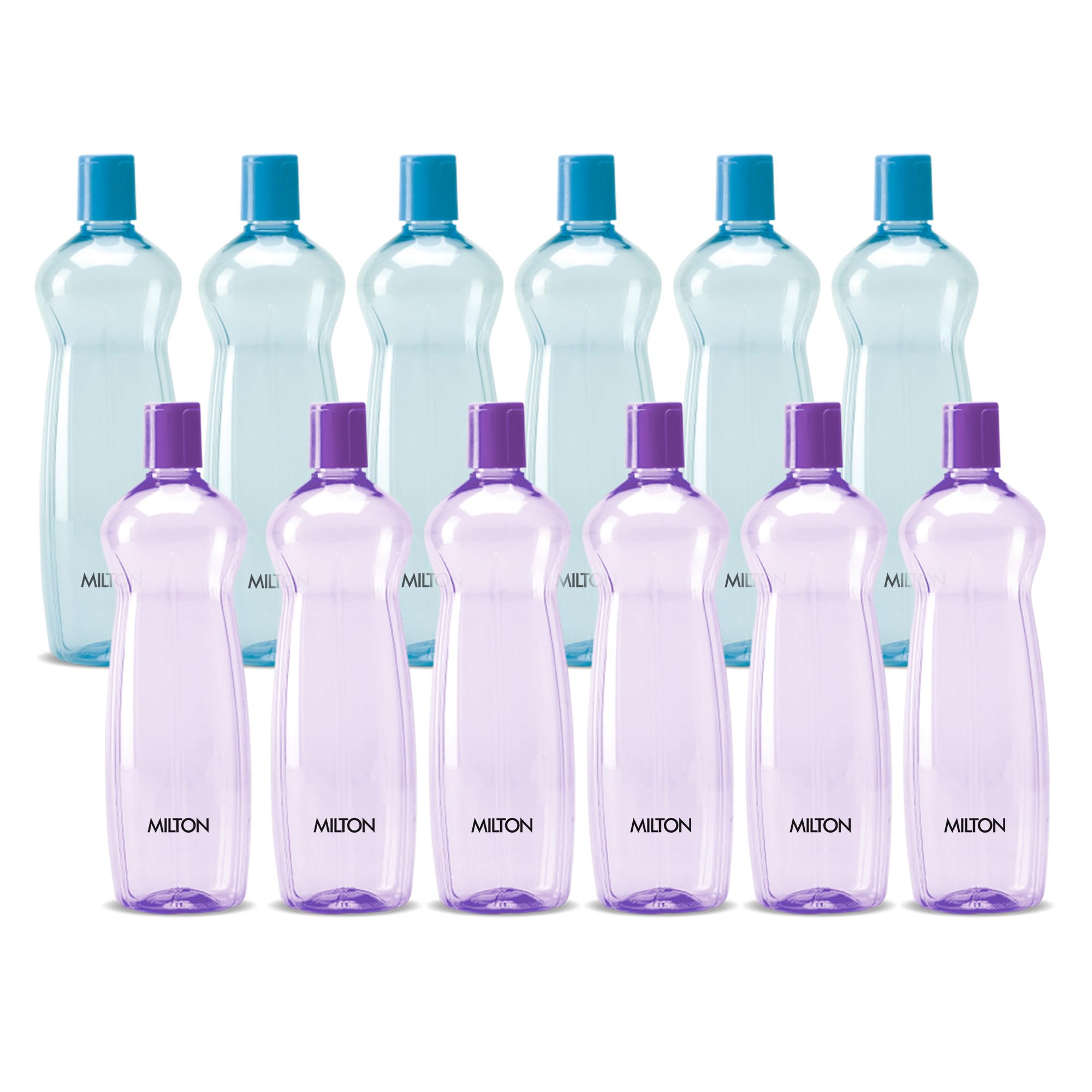 MILTON Pacific 1000 Water Bottle 1 Litre each, set of 12, Purple and Sky Blue I PET Food Grade I BPA Free, Leak Proof I Wide Mouth, Easy To Clean I Fridge Bottles for Home, Office, Gym