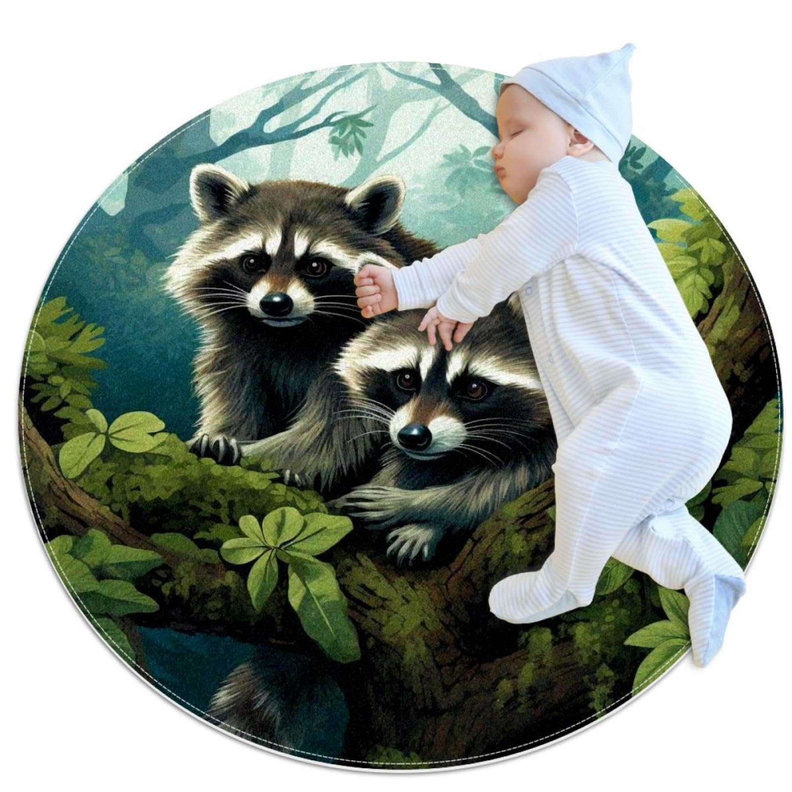 Petit tapis de salle de bain antidérapant et absorbant motif ratons laveurs