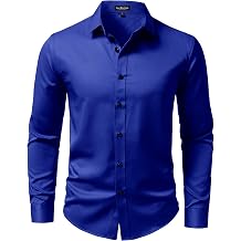 LucMatton Mens Long Sleeve Button Up Dress Shirt Modern Slim Fit Wrinkle-Free Wedding Formal Shirts