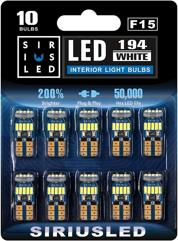 SIR IUS LED -F15-194 LED Bulbs Extremely Bright 4014 Chipset for Car truck Interior Dome Map Door Courtesy Marker License Plate Lights Compact Wedge T10 168 2825 Pack of 10