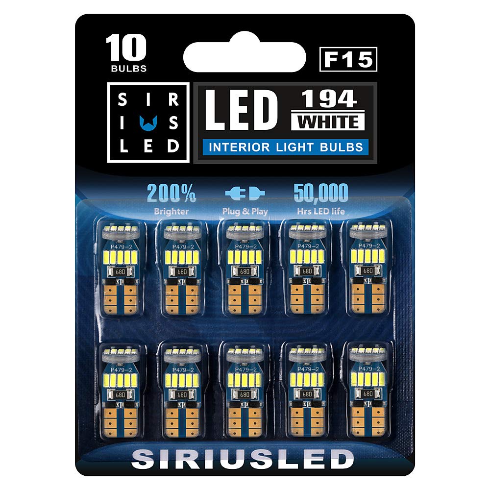 SIRIUSLED -F15- 194 LED Bulbs Extremely Bright 4014 Chipset for Car truck Interior Dome Map Door Courtesy Marker License Plate Lights Compact Wedge T10 168 2825 Pack of 10