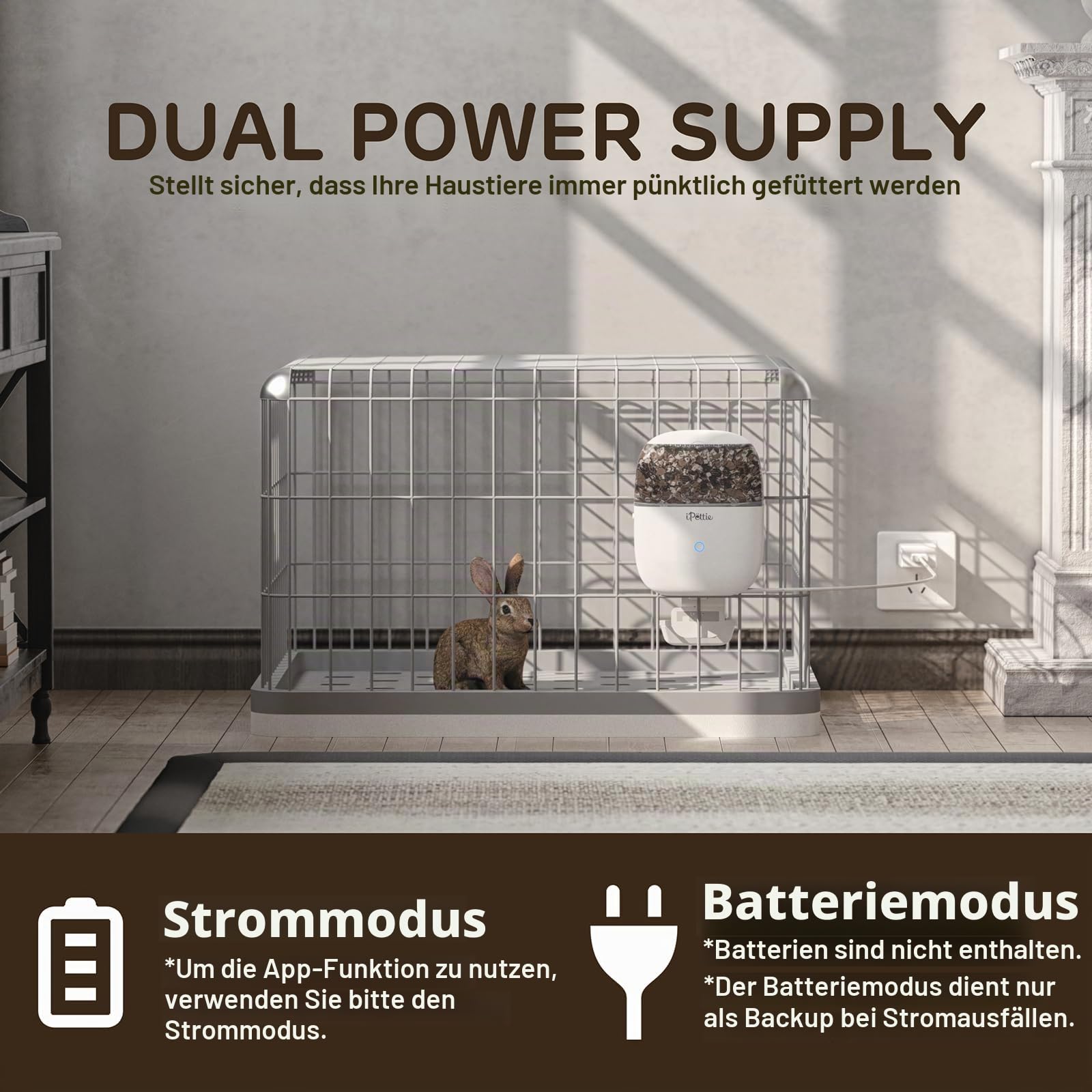 iPettie Smart WLAN Automatisierter Futterspender für Kleintiere, Kaninchen, Katzen, Hunde & Hamster, 1.8L, zeitgesteuert & portionskontrolliert, Trockenfutter 5–30 mm