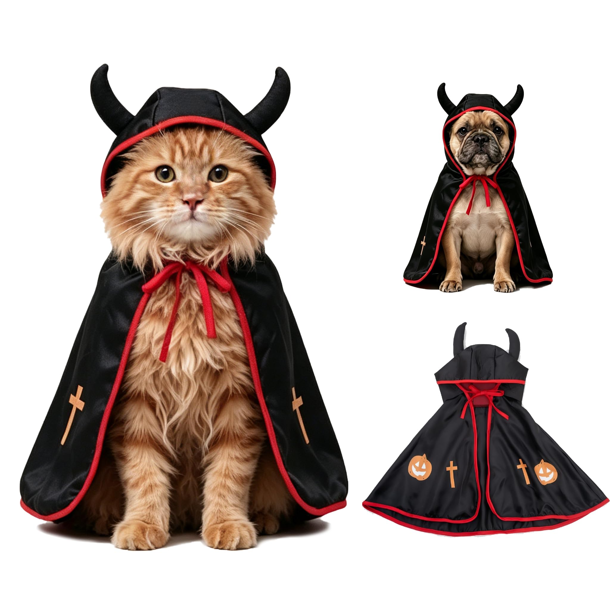 Halloween Costumes for Dog Cat, Funny Devil Cloak Cape for Small Dog & Kitten, Black And Red Halloween Clothing & Accessories for Puppy, Pets Halloween Outfit for Cosplay Party
