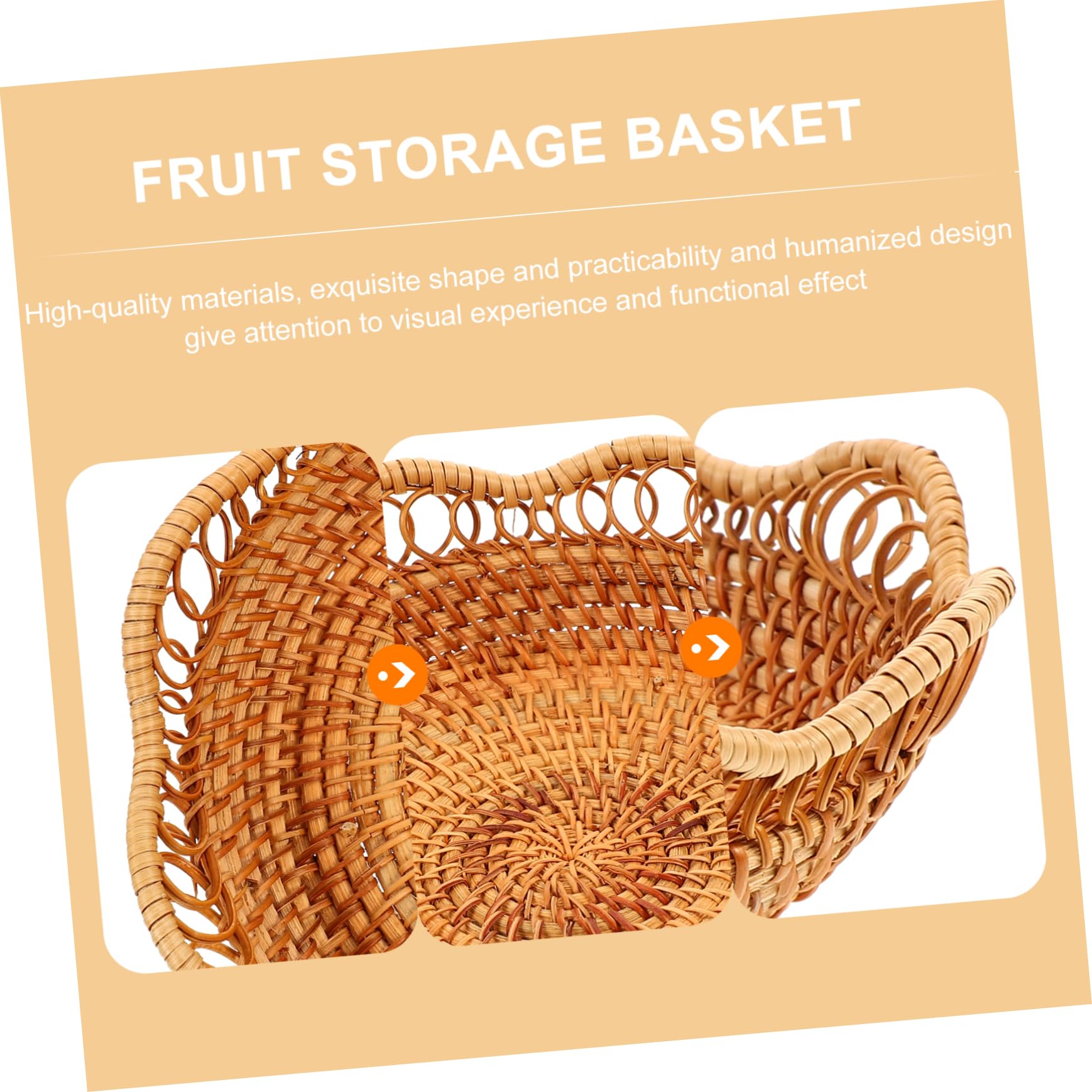 NAMOARLY 1pc Rattan Fruit Bowl Decorative Trays Seagrass Basket Home Fruit Basket Fruit Vegetable Storage Basket Bread Baskets for Woven Storage Baskets Snack Serving Basket Wooden Orange