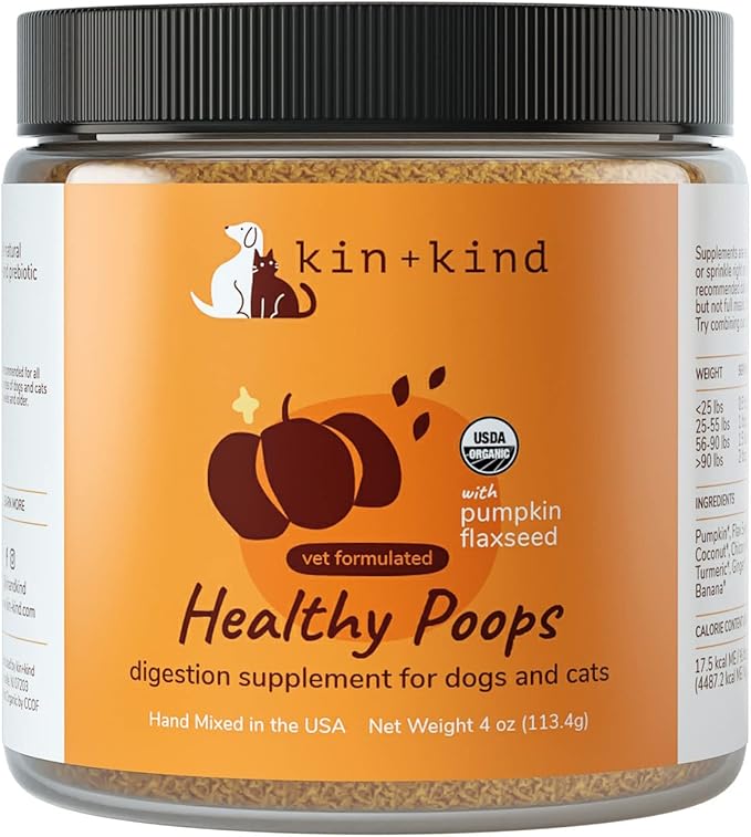kin+Kind Organic Pumpkin Powder for Dogs & Cats for Healthy Poop Made