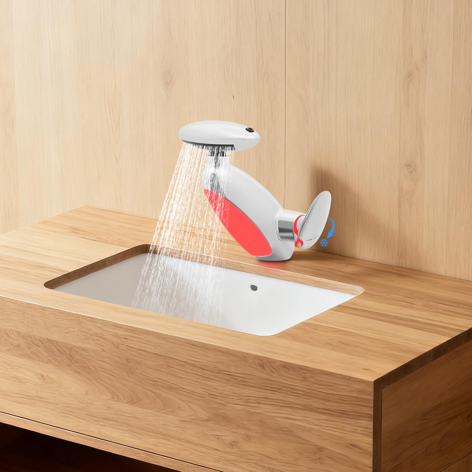 Robinet de salle de bain - LED - Robinet de lavabo cascade - Lavabo créatif avec douchette extractible - Éclairage multicolore - Rotation à 360° - 4 modes (Chrome)