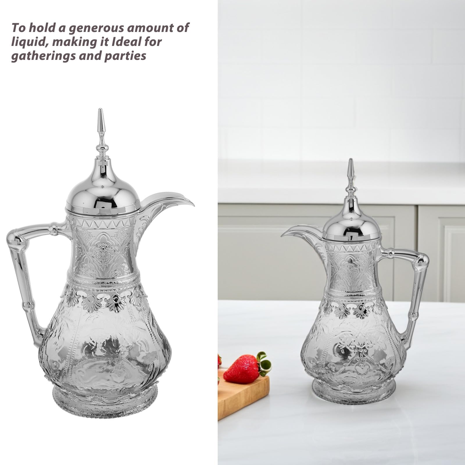HANABASS Orientalischer Glaskrug 1,6l mit Deckel Hitzebeständig Großer Wasserkrug für Tee Saft Kalte Getränke Ergonomischer Ausgießer Arabischer Kaltwasserkrug