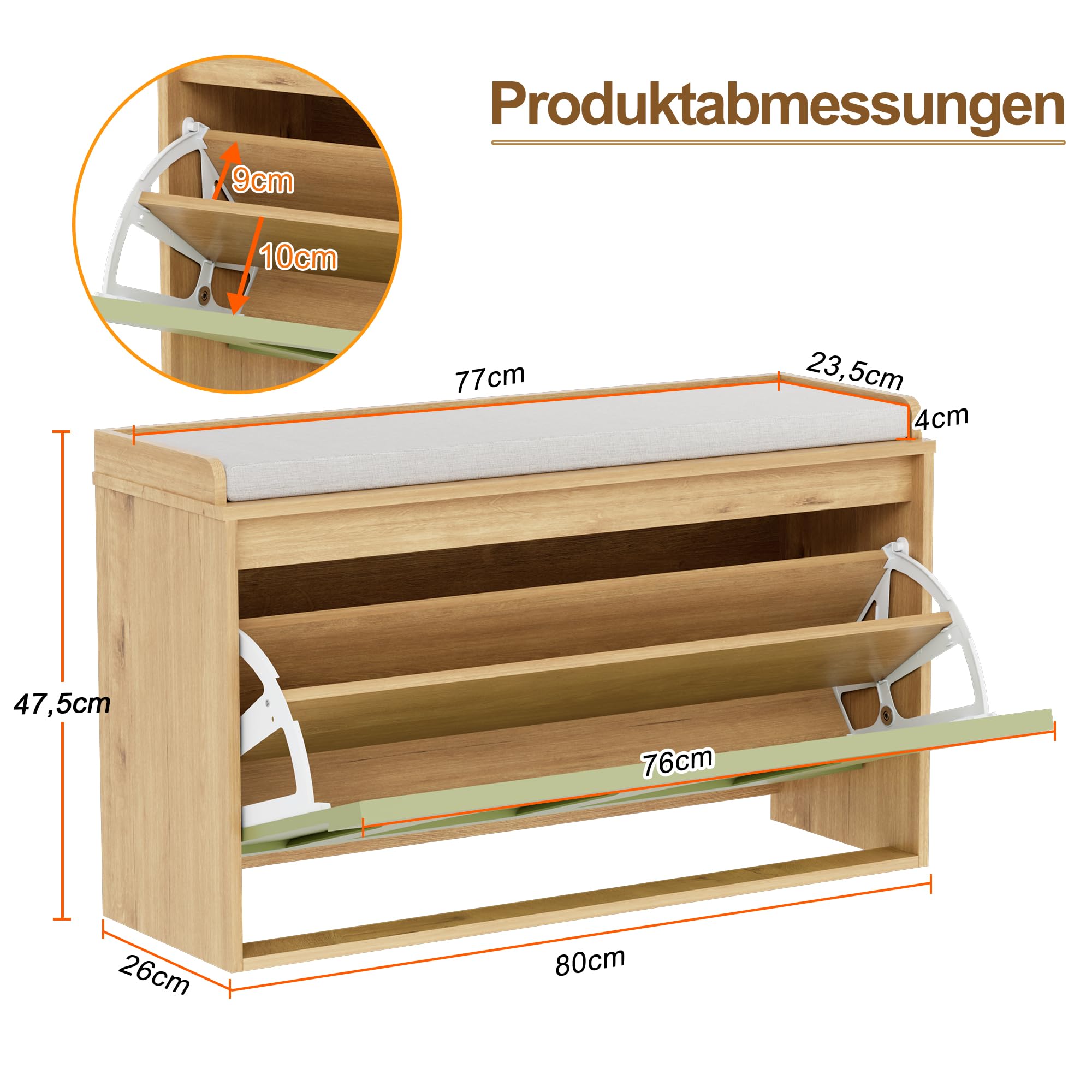 UEV Schuhbank mit Sitzfläche & 1 Klappe, Sitzbank B80xT26xH47,5cm