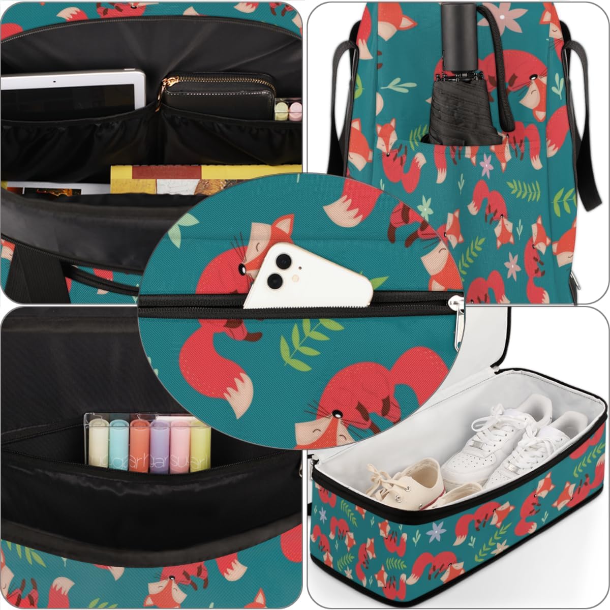 QsirBC Fox Animals Gym Bag for Women Duffle Tote with Shoes Compartment Men Weekender Duffel for Dance Travel Sports Swimming Overnight